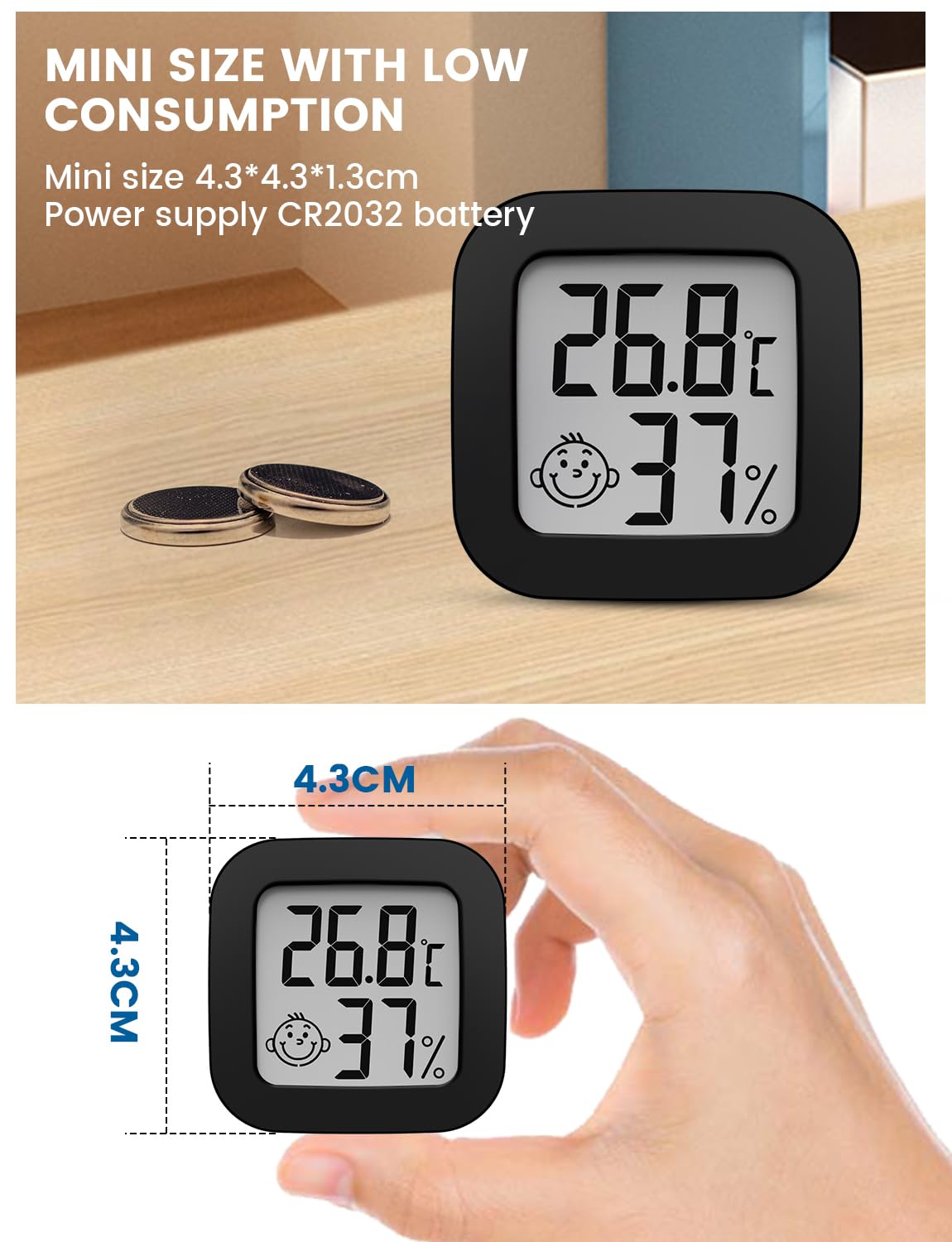 Mini Room Thermometer Digital Hygrometer Thermometer Indoor LCD Temperature and Humidity Monitor for Home, Office, Bedroom, Baby Room, Warehouse, Cellar, Car (black-2)