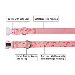 Olahibi Soft and Comfortable Neoprene Padded Polyester Basic Dog Collar Flamingo Pattern for Large Dogs(L, Flamingo Pink)