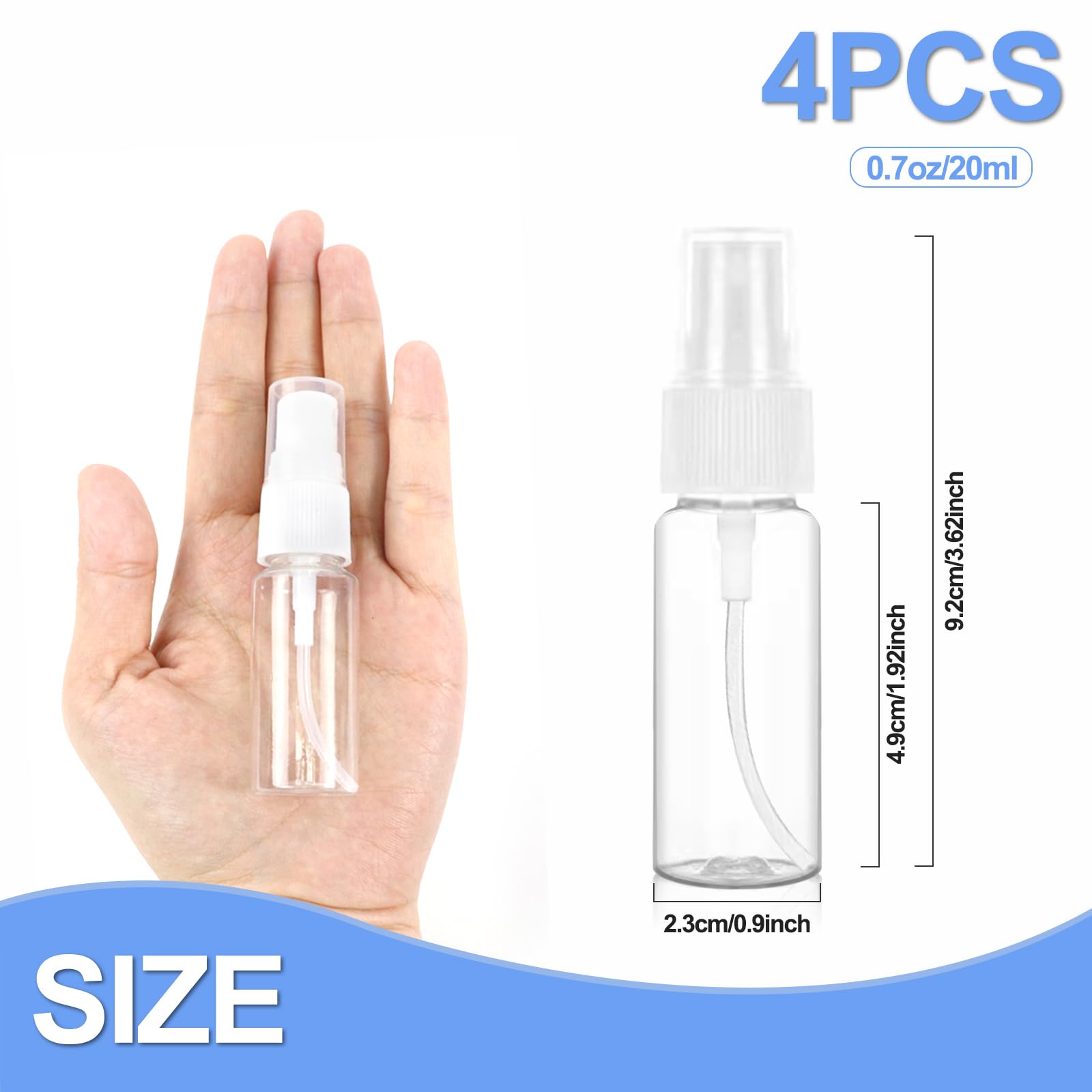 Hanyousheng 4Pcs Spray Bottles, 0.7oz/20ml Spray Bottles Small, Plastic Spray Bottles,Mini Spray Bottle, Travel Spray Bottle, Empty Spray Bottle, for Traveling Make-up Skincare Cleaning