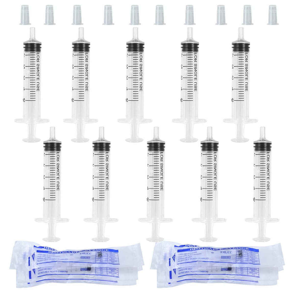 10Pcs 5ML Plastic Syringes, No Needle Syringe with Measurement Small Feeding Syringe Colostrum Syringes with Caps for Scientific Labs, Feeding Pets, Liquid Measuring or Refilling Multiple Uses Tools…