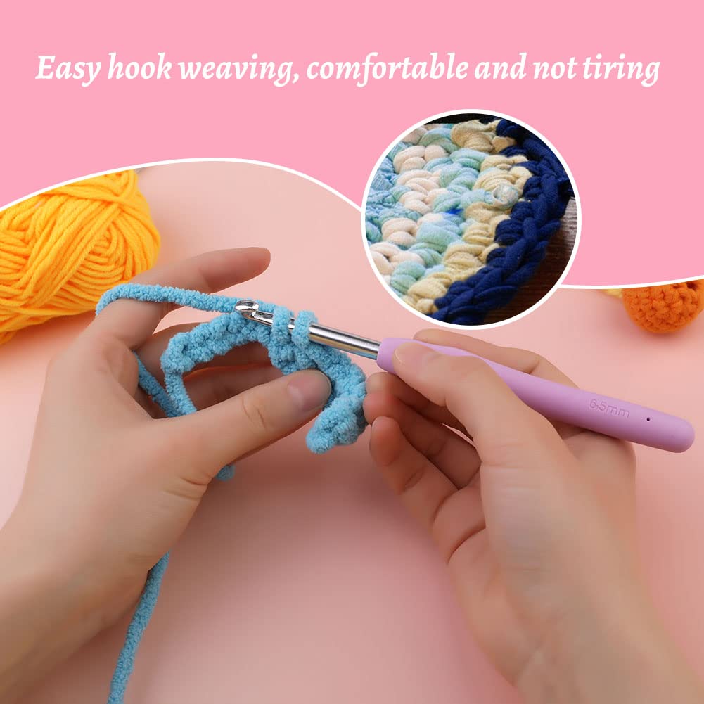 Crochet Hooks 6.5 mm Colourful Knitting Crochet, High Quality Aluminium Ergonomic Soft Handle Knitting Needle for Yarn Craft, Suitable for Beginners to Learn Hand-Knitted Sweaters