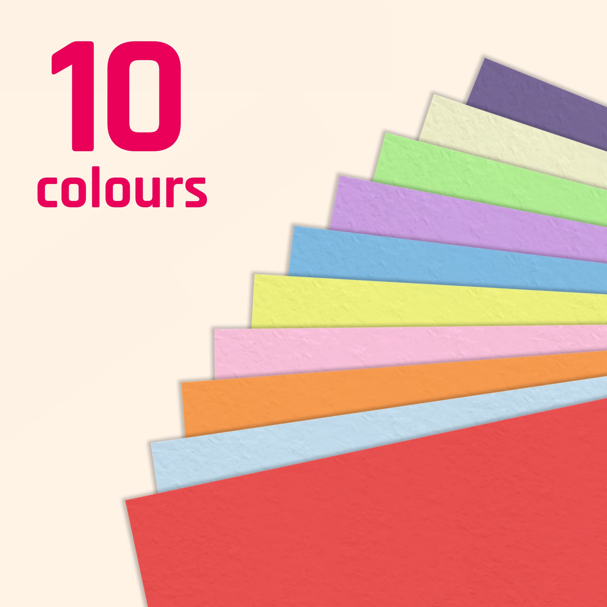 10 Colours, A5 120gsm Coloured Art Paper, 100 Sheets