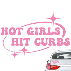 Jiayaus Car Stickers, HOT Girls HIT CURBS Car Sticker, Funny Car Stickers for Fashionable Ladies Driver, Weatherproof Cute Car Stickers (Pink)