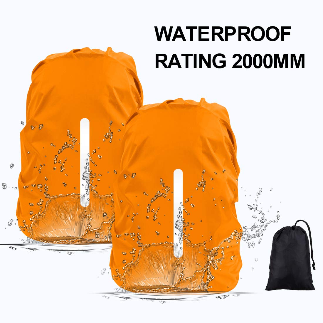 Lively Life Waterproof Backpack Rain Cover, Reflective Rucksack Cover [2pcs L 41-55L] Waterproof Snowproof Backpack Rain Cover for Hiking Camping Cycling Orange Black