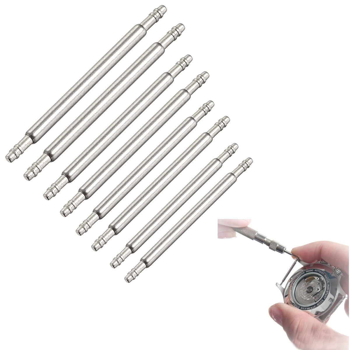 Watch Strap Spring Bars Pins, 8PCS Double Flanged Replacemant Bar, Watch Spring Bars - 4 Different Sizes in 1 Pack, Watch Strap Pins -(18mm 20mm 22mm 24mm)