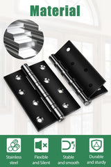 Heavy Duty Door Hinges Black 4 Inch (100mm), Bolatus Heavy Duty Ball Bearing Hinges Stainless Steel Door Hinge for Wooden Doors(1Pairs)