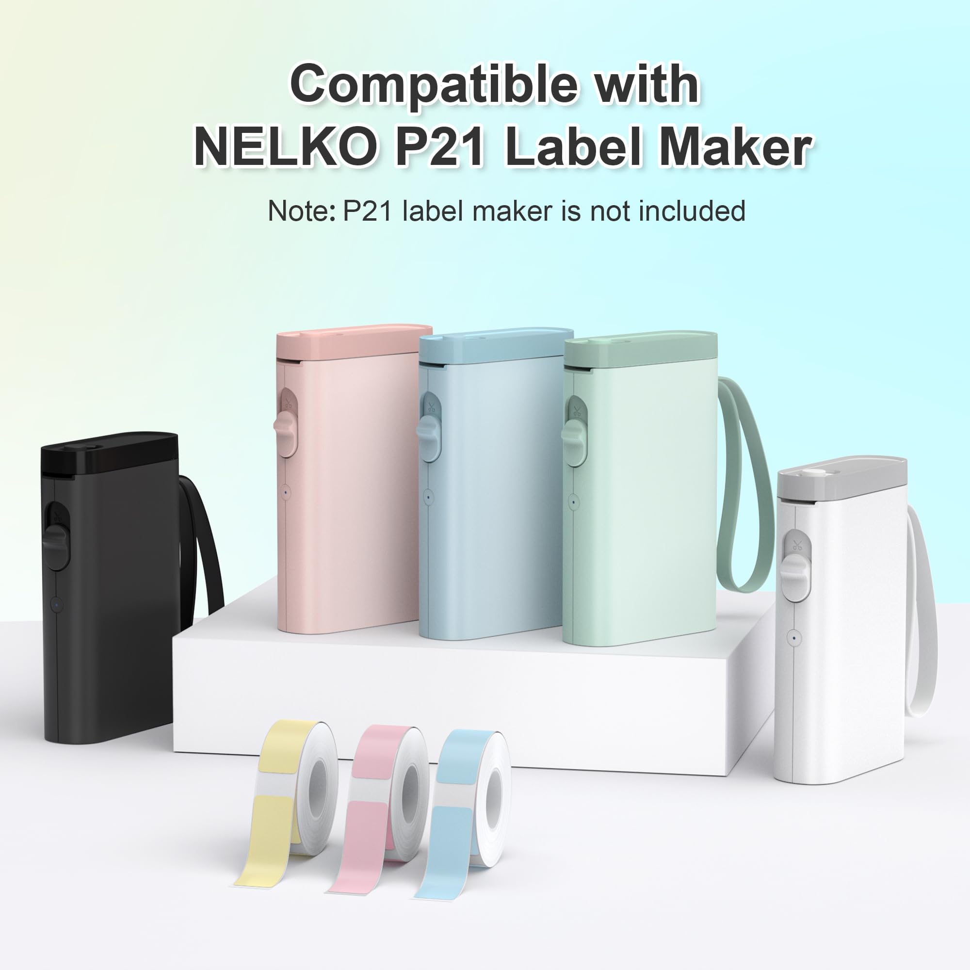 NELKO P21 Label Maker Tape, Adapted Label Print Paper, 14x40mm (0.55 inchesx1.57 inches), Standard Laminated Office Labeling Tape Replacement, Multipurpose of Home, Office, School, 180 Labels/Roll, Transparent