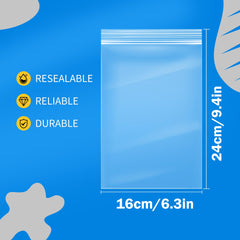 Clear Grip Seal Bags Resealable Plastic Bags, 16 X 24cm Small Ziplock Bags Reusable Sealed Storage Pouches, Polythene Packaging for Food Storage, Jewellery, Cards, Crafts