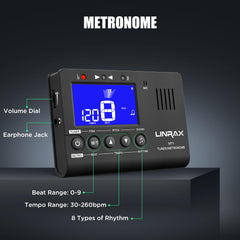 Linrax MT1 Metronome Tuner, 3 in 1 Digital Metronome Tuner Tone Generator for Guitar Bass Ukulele Violin Saxophone Trumpet Clarinet Flute, Precise Tempo and Beat, Chromatic Tuner for All Instruments