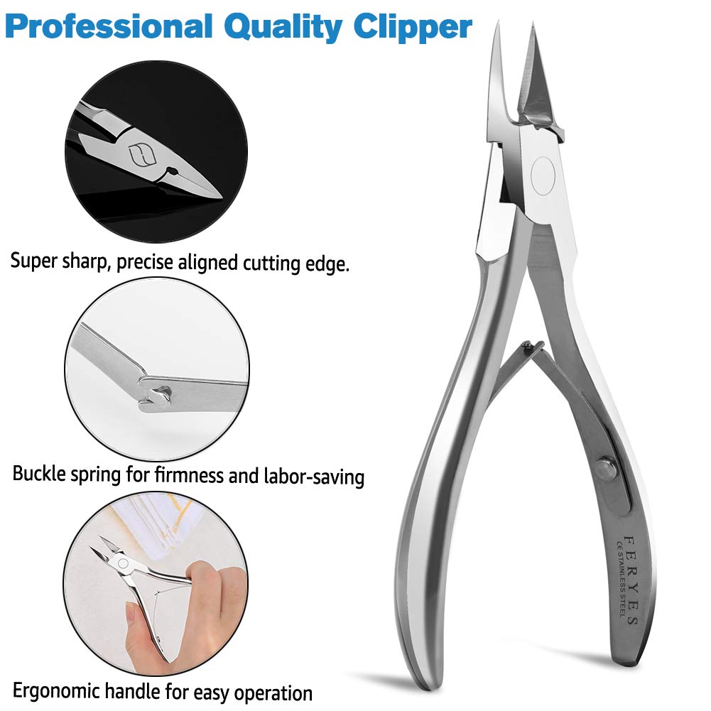 FERYES Ingrown Toenail Clippers with Straight Blade - Podiatry Tool Handmade Forged - All Steel Nail Nippers to Cut Thick Toe Nails Professionally