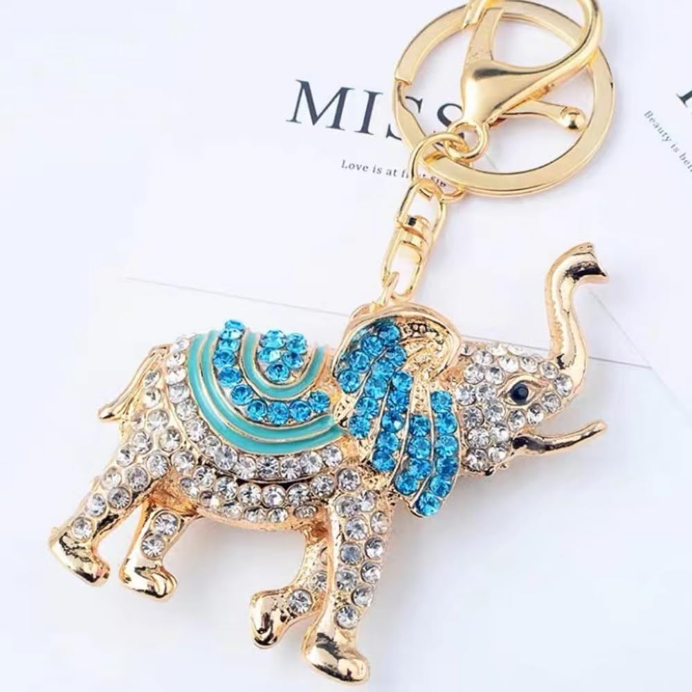 Wasserquelle Creative Elephant Key Chain Lucky Elephant Keyrings Accessories Cute Animal Keychains Fashion Rhinestone Metal Keyring Charm Pendant for Woman Girls Lady