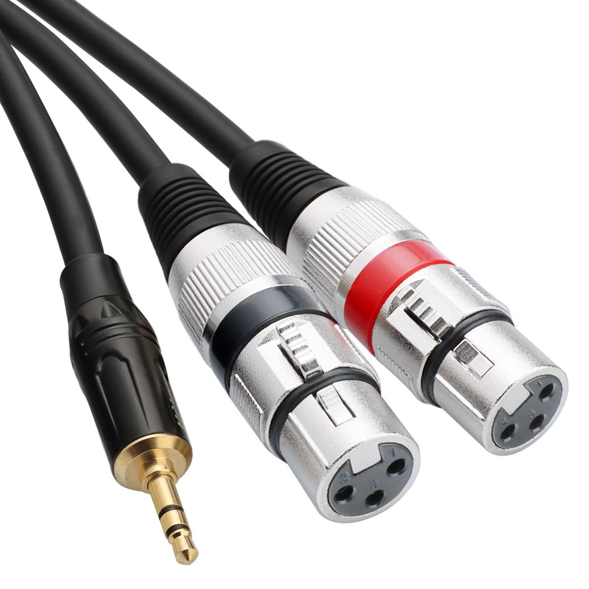 Tisino Dual XLR to 3.5mm jack Microphone Cable, Unbalanced 2 XLR Female to Mini Jack XLR to 1/8 inch Y-Splitter Breakout Lead- 2m