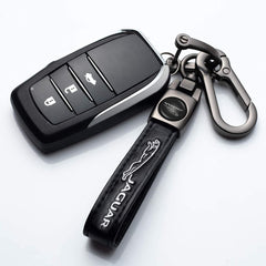 for Jaguar Keyring, 2PCS Leather keychain fit for Jaguar XE XEL XF XFL XJ XK F-PACE I-PACE E-PACE F-Type X-Type S-Type, Unisex Key Chain for Car, Black