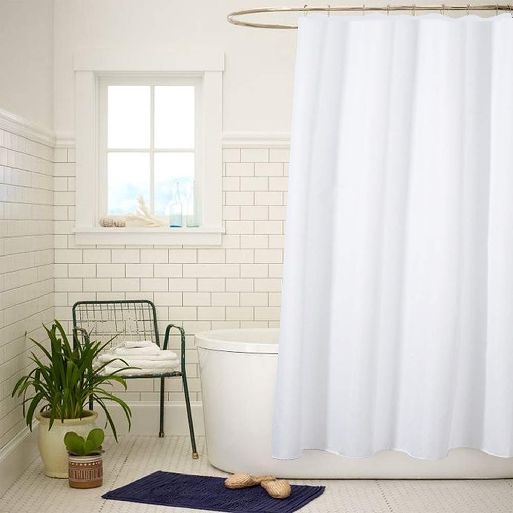 ANSIO Shower Curtain for Bathroom - Mould and Mildew Resistant - Solid White, 180 x 200 cm (71 x 71 Inch)   Water Repellant Fabric   100% Polyester