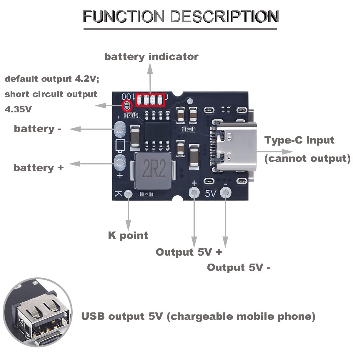 Youmile 10 pcs Type-C USB 5V 2A Boost Converter module Step-Up Power Module LED Display Charge and discharge integrated Lithium battery charging protection board with Type-C to USB cable