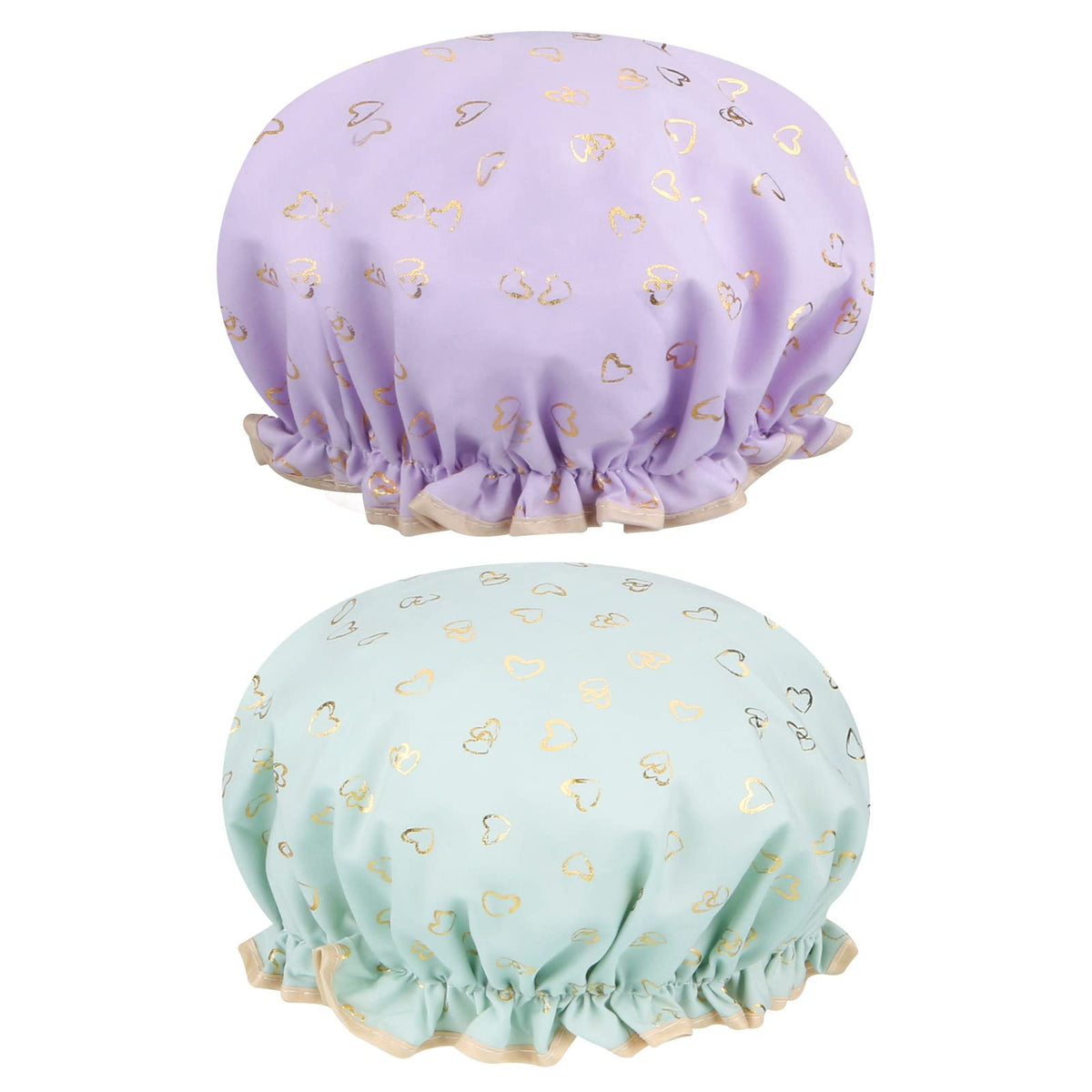 2 Pcs Shower Cap Elastic Band Waterproof Bath Caps Double Layers Reusable With Ruffled Edge Covering Ears for Girls and Women