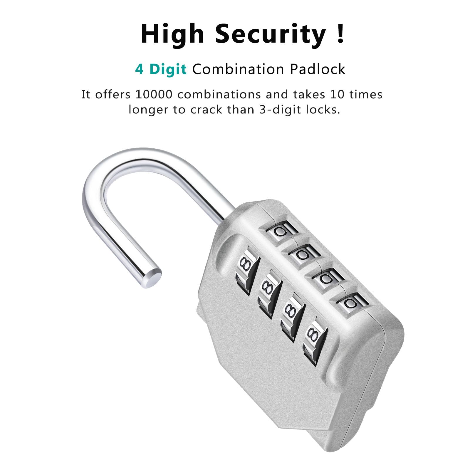 ZHEGE 4 Digit Combination Padlock, Weatherproof Number Padlock Outdoor for Garden Fence Gate, Shed Door, Coded Security Padlock for Gym Lockers, School Lockers (Silver)