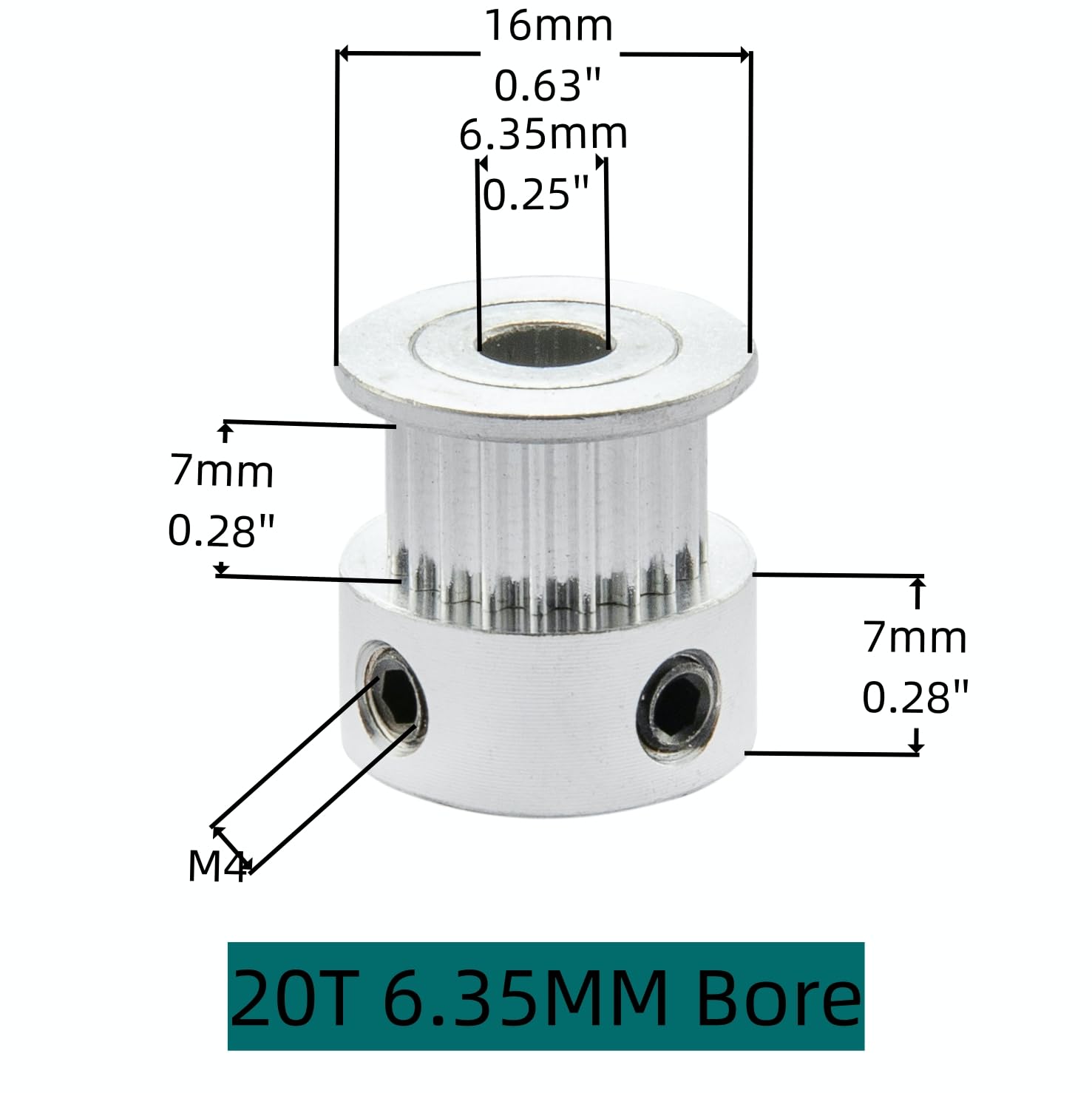 SHCEEC GT2 Timing Pulleys 20 Teeth 6.35mm Bore 6mm Width for 3D Printer 2mm Pitch Aluminum Timing Belt Pulley Wheel with Allen Wrench (Pack of 5Pcs)