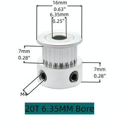 SHCEEC GT2 Timing Pulleys 20 Teeth 6.35mm Bore 6mm Width for 3D Printer 2mm Pitch Aluminum Timing Belt Pulley Wheel with Allen Wrench (Pack of 5Pcs)