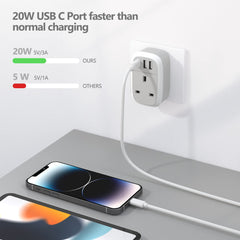 UK to Australia Plug Adapter, Australian China Travel Adaptor 32W USB C Fast Charger for New Zealand, 4 in 1 USBC AU Outlet for Phone Android Samsung, Type C Plug for Fiji Argentina AUS NZ (Type I)