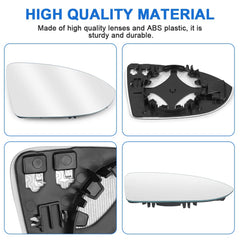 URAQT Fit for VW Golf MK7 2013-2020 Wing Mirror Glass, Right Heated Wing Mirror Glass Replacement, Convex Clear Driver Side Heated Aspherical with Support Plate Door Mirror OEM:V-W (5G0857522)