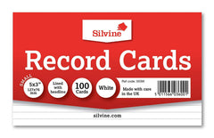 Silvine 5x3 inches Record Cards - Lined with headline, 100 cards per pack. Ref 553W (127 x 76mm)