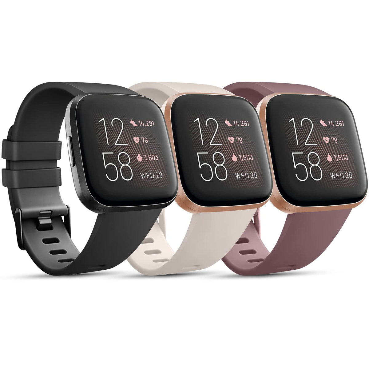 Pack 3 Straps Compatible with Fitbit Versa 2 Staps/Fitbit Versa Lite Strap/Fitbit Versa Strap for Women Men, Silicone Replacement Compatible with Fitbit Versa 2(L,Black/Violet Smoke/Starlight)