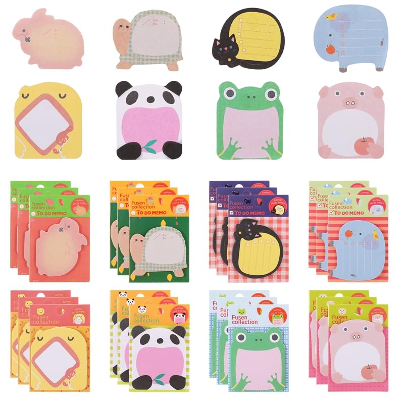 FRIUSATE 24 Packs Sticky Notes, Cartoon Animal Sticky Notes, Cute Sticky Notes Set, Mini Sticky Notes,Party Bags Fillers for Kids,Refrigerator Sticky Notes Mini Memo Note Pad for Students Home Office