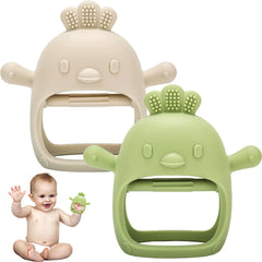 2 Pack Baby Teething Toys, Teething Mitten for Babies, Baby Teether Toy 6-12 Months, Silicone Teethers for Toddler Infant 3Monthand, Baby Boy Girl Chew Toys for Sucking Needs (Beige and Green)