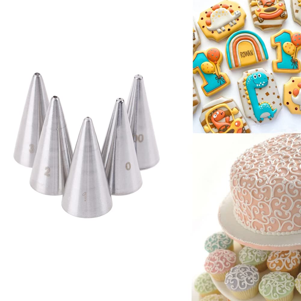 Small Round Piping Nozzles for Writing,Drawing,Tiny Detail,Sugar Cookies,Royal Icing Piping Tip,5 Pcs