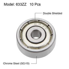 sourcing map 633ZZ Deep Groove Ball Bearings 3mm Inner Dia 13mm OD 5mm Bore Double Shielded Chrome Steel Z2 10pcs