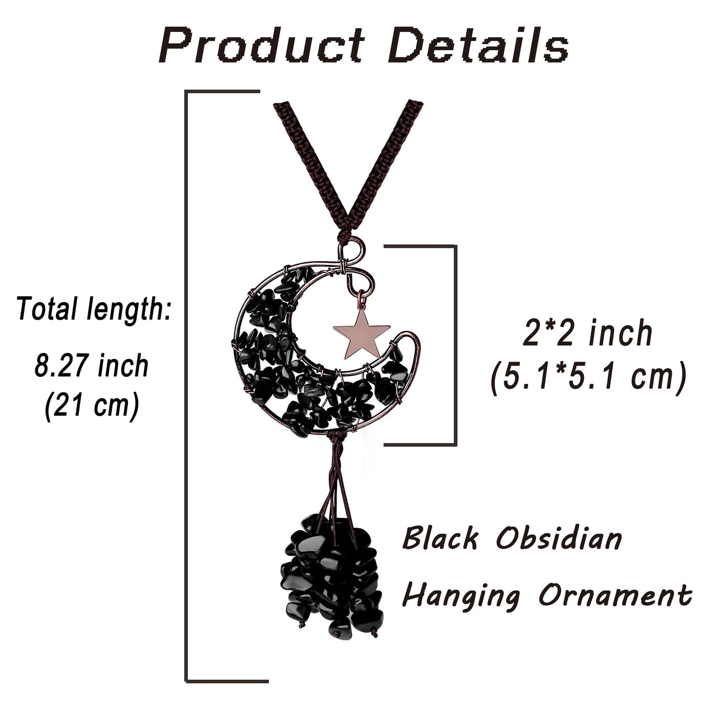 XIANNVXI Black Obsidian Crystal Hanging Healing Crystal Moon Star Reiki Meditation Hippie Car Rear View Mirror Hanging Accessories Wall Window Hanging Crystal