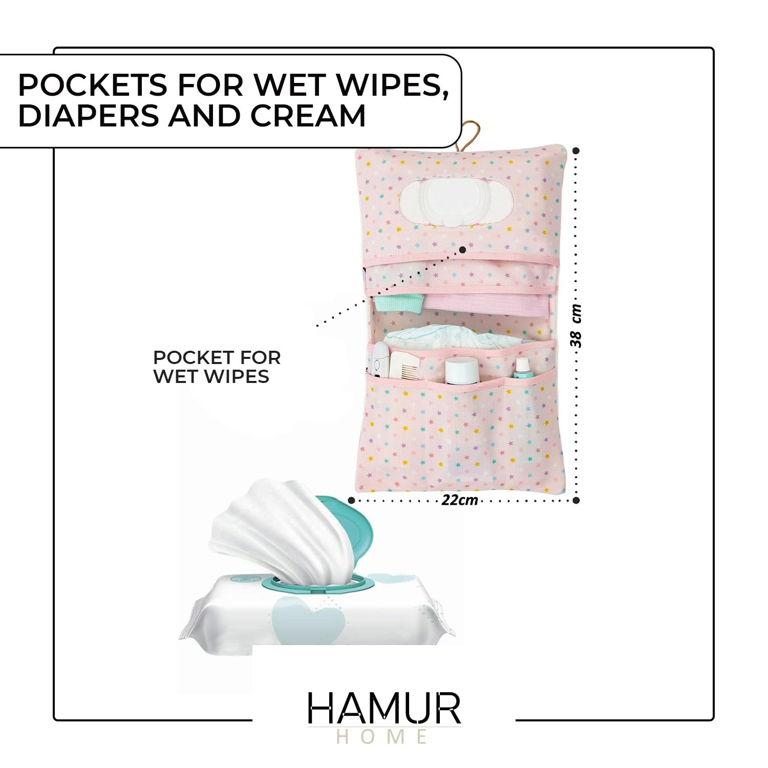 HAMUR HOME Diaper Bag Organizer And Cosmetic Bag 2in1 - Small Diaper Bag For On The Go Mom's Diapers Cream Wipes Baby Organizer (Elephant)