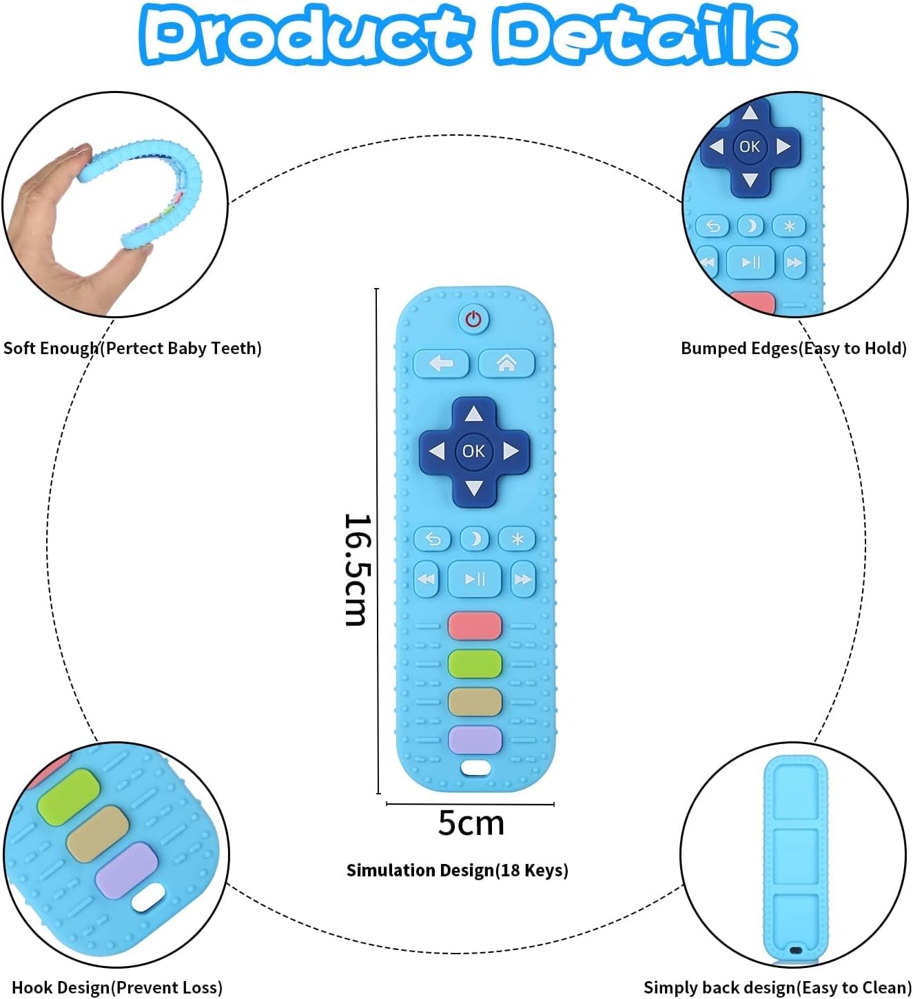 TKLake Baby Teething Toys,Soft Silicone Remote Control Baby Toys for 0-6 Months Infant Toddlers Teether Chew Massage Gift Remote Control Baby Toys for Toddlers Boys Girls(Blue)