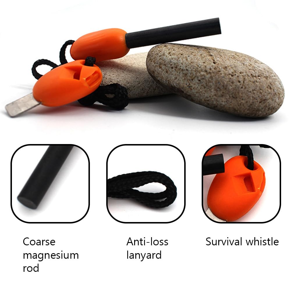 1 Pcs Fire Starter Kit Flint and Steel Survival Fire Steel Scraper Emergency Whistle Survival Tool for Travelling Outdoor Camping Hiking