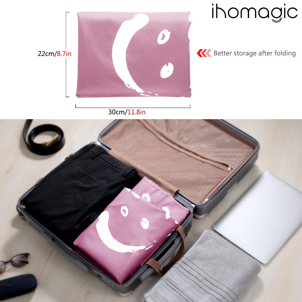 IHOMAGIC Set of 2 Laundry Bag, Extra Large 120L, Foldable Storage Bag with Drawstring Cord Lock Closure, Dirty Clothes Bags for Quilts, Sheets, Coats in Home Dormitory Travel, Smile Fabric Bag (Pink)