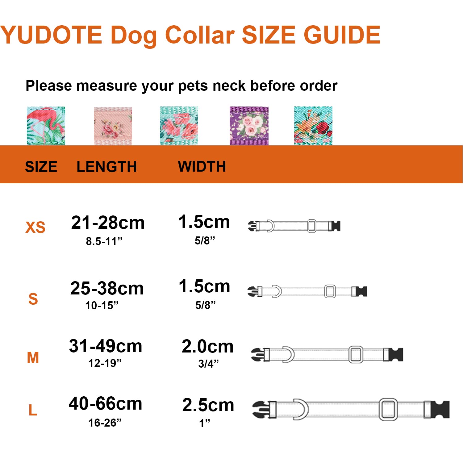 YUDOTE Dog Collar Large Soft Strong Nylon with Floral Printed Ribbon Adjustable for Active Canines Neck 40-66cm,Turquoise Color