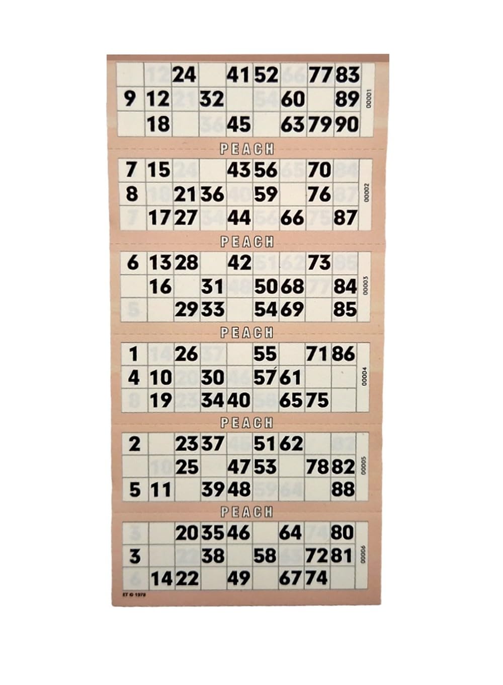 Bingo Tickets 600 Pad 6 To a Sheet 1-90 Perforated (Peach)