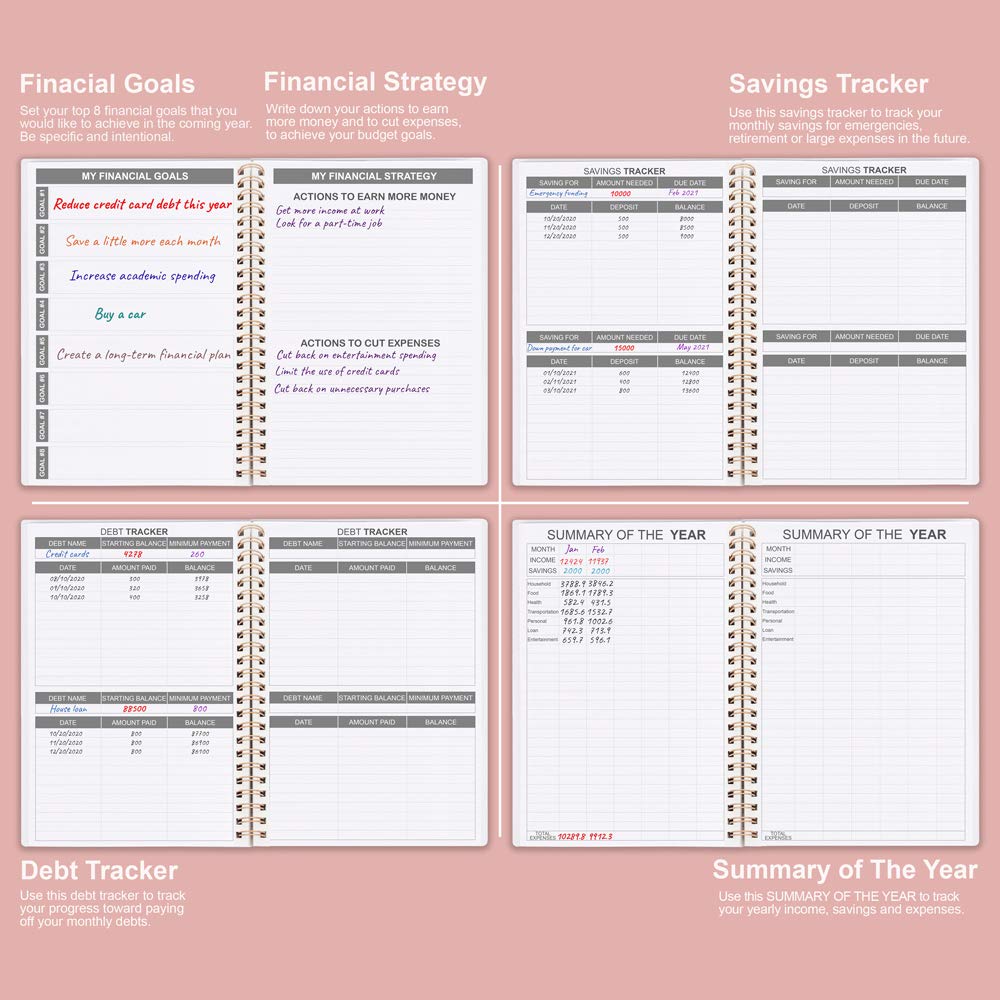 Budget Planner - Monthly Finance Organizer with Expense Tracker Notebook to Manage Your Money Effectively, Undated Finance Planner/Account Book, Start Anytime, 1 Year Use, A5, Rose