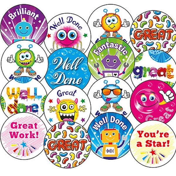 300 Mixed Scented Smelly Well Done Great Brilliant Youre A Star Motivational Childrens Pupils Teachers School Praise Reward Stickers Value Pack 25mm Primary Teaching Services