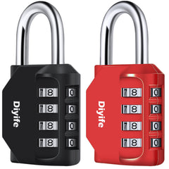 Diyife Combination Padlock, [2 Pack] 4 Digit Lock Combination, Padlock Weatherproof Outdoor for School Gym Locker, Shed, Fence, Hasp, Garage(Black & Red)