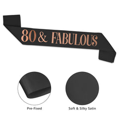 CHEERYMAGIC 80th Birthday Sash, Black and Rose Gold 80&Fabulous Birthday Satin Sash for 80th Birthday Party Decoration Women Birthday Gift Party Favour Accessories A3HJ80 (80th fabulous)