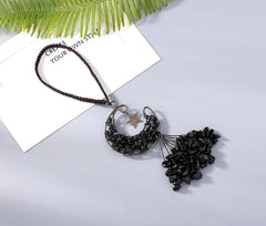 XIANNVXI Black Obsidian Crystal Hanging Healing Crystal Moon Star Reiki Meditation Hippie Car Rear View Mirror Hanging Accessories Wall Window Hanging Crystal