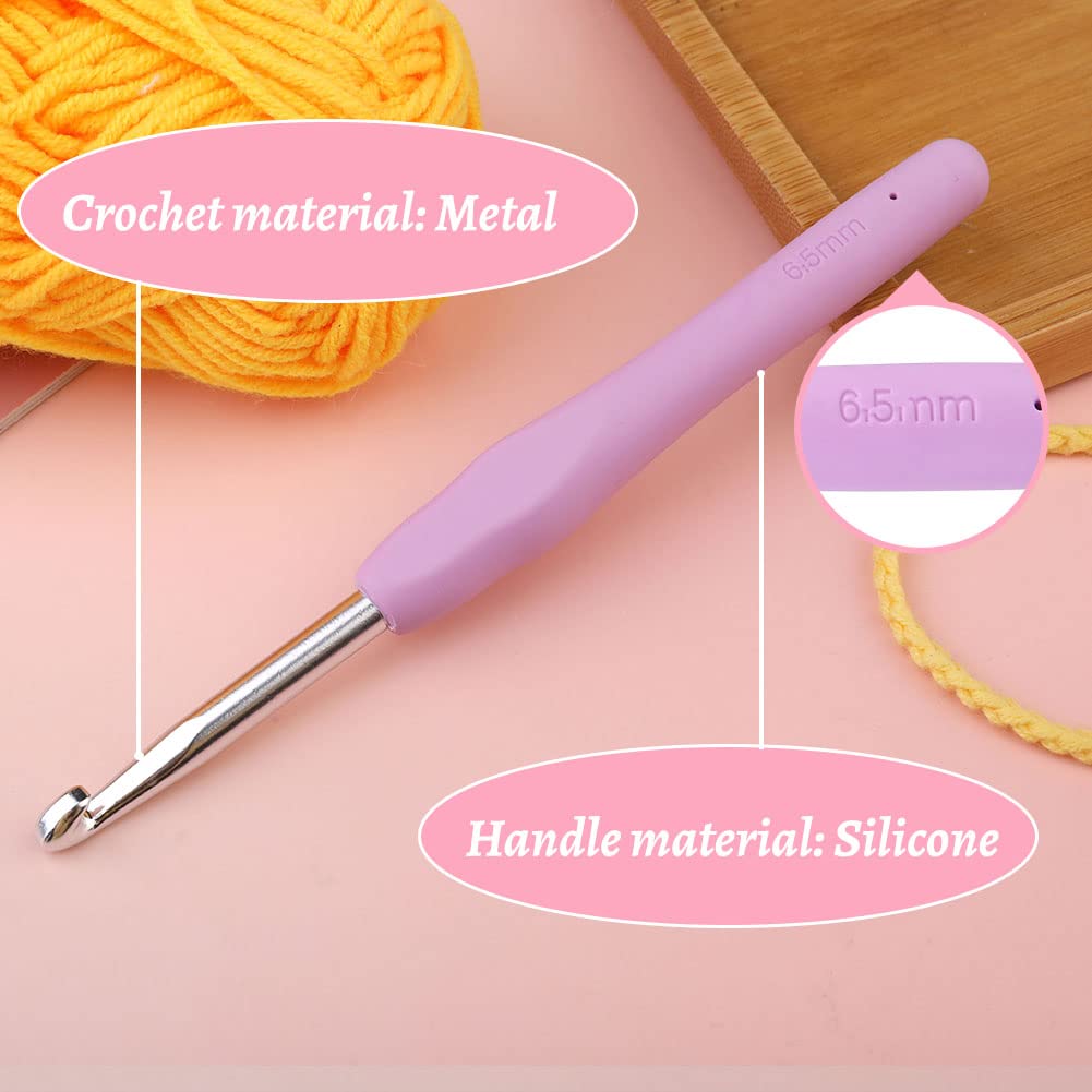 Crochet Hooks 6.5 mm Colourful Knitting Crochet, High Quality Aluminium Ergonomic Soft Handle Knitting Needle for Yarn Craft, Suitable for Beginners to Learn Hand-Knitted Sweaters