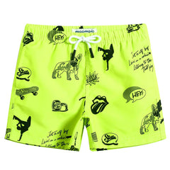 MaaMgic Little Boys' Swimming Shorts Beach Trunk Toddler Swim Shorts Boardshorts Lightweight Beach Shorts Adjustable Waist All Age,French Bulldog Fluorescent Green,14-16 Years