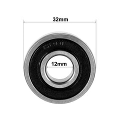 sourcing map 6201-2RS Ball Bearing 12mm x 32mm x 10mm Double Sealed 180201 Deep Groove Bearings, Carbon Steel (Pack of 2)