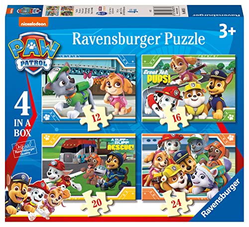 Ravensburger Paw Patrol 4 in Box (12, 16, 20, 24 Pieces) Jigsaw Puzzles for Kids Age 3 Years Up