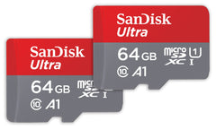 SanDisk 64GB Ultra microSDXC card and SD adapter up to 140 MB/s with A1 App Performance UHS-I Class 10 U1 - Twin Pack