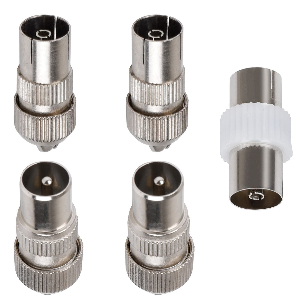 Gunwon 5 PCS aerial connectors，2x Female & 2x Male TV Aerial Coaxial Cable Connectors Adaptor,F Connector Adaptor, Coaxial Connector Coax RF Cable Aerial Plug