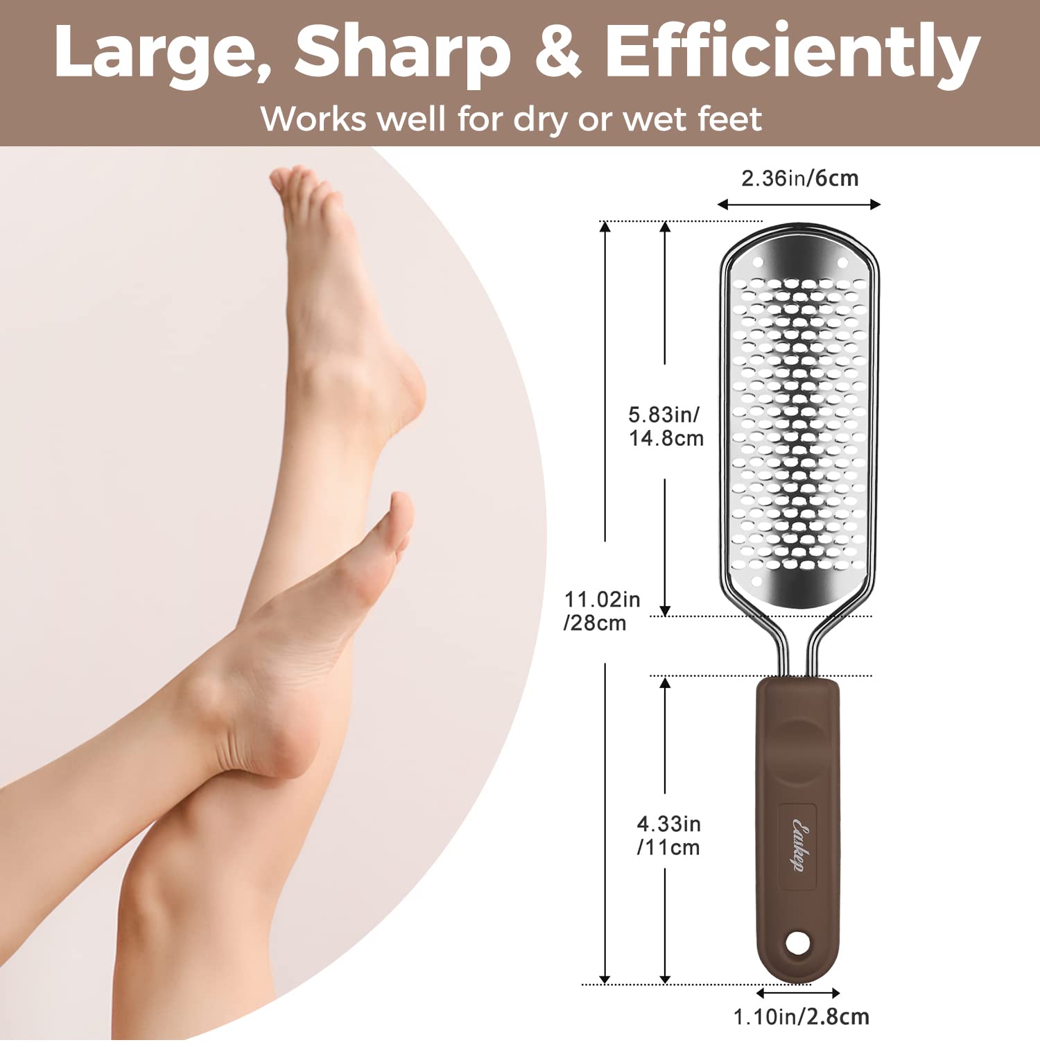 Easkep Foot File Foot Pedicure Tool, Stainless Steel Foot Scrubber Foot File Dead Skin Remover for Hard Skin and Dry Cracked Feet Scraper-Sliver